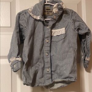 Vintage Kids Navy Striped Shirt with Lace Accents